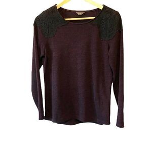 DENVER HAYES Deep Purple Knit Lace Top Sweater M